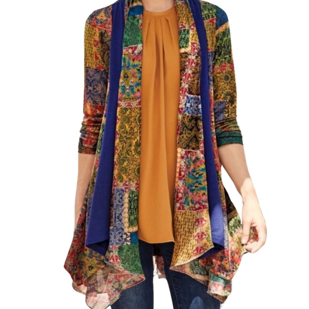 NWT Soft Surroundings Izmir Topper Patchwork Open Front Cardigan Boho Medium